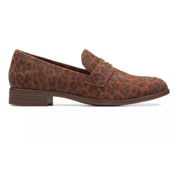 Clarks Trish Rose Suede Leather Animal Leopard Print Slip On Loafer 10M - Picture 4 of 12